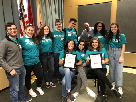 Staffers from Cherry Hill East pose with their Distinguished Journalism and Overall Excellence awards.