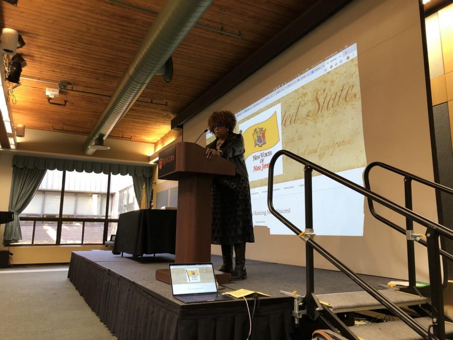 New Jersey Sen. Nia H. Gill says a word after receiving a special citation for her efforts in supporting New Voices legislation at the GSSPA Fall Press Day at Rutgers in 2019. Gill was instrumental in advocating for New Voices legislation which Gov. Phil Murphy signed into law Tuesday.